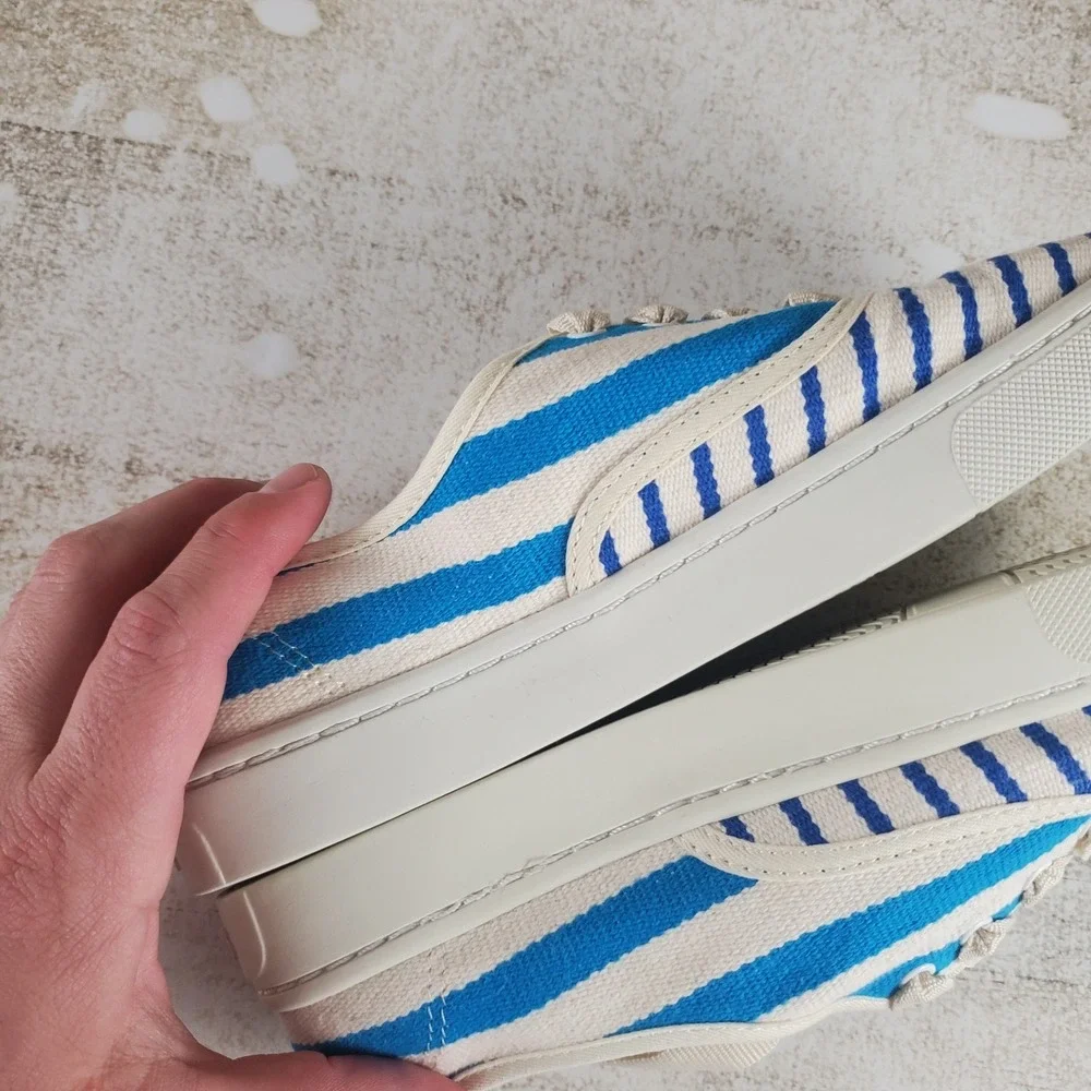 Soludos Marin Stripe Womens Shoes Sz 5.5 B Casual Sky Blue White Lace Up Sneaker